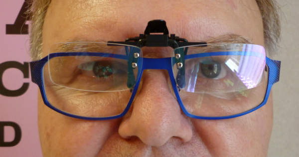 You can see the Clip-On is positioned at the top of the eyeglasses, so the bottom portion of the glasses can continue to be used for close reading.